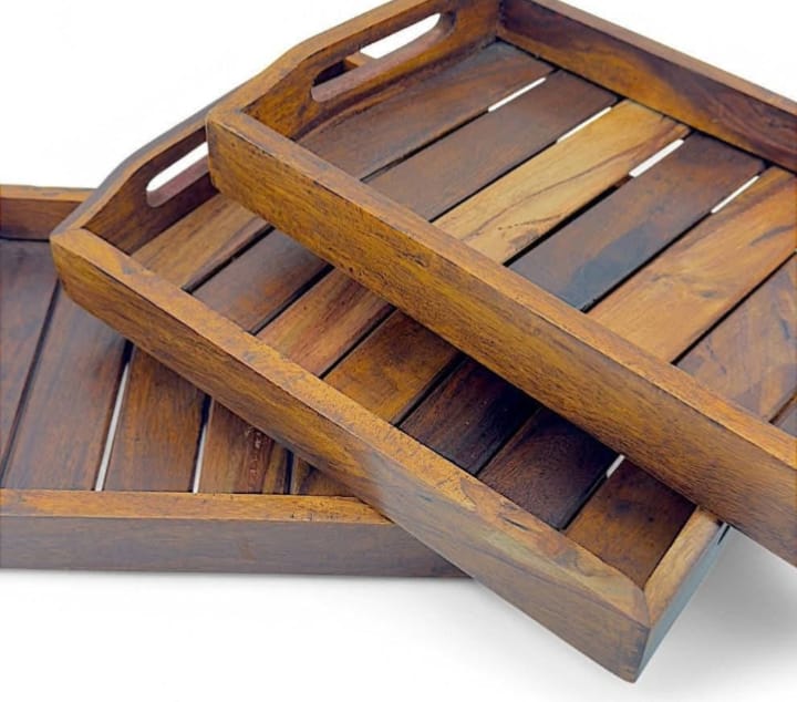 Wooden SErving 3 piece tray set